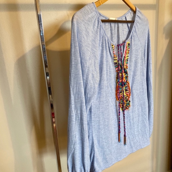 Altar’d State Tie-Front Embroidered Blouse - Picture 1 of 3